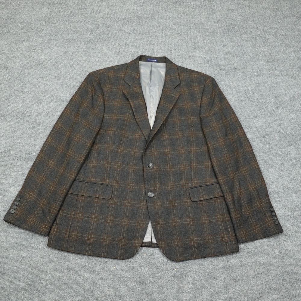 Stafford Signature Blazer Mens 46S Grey Brown Plaid 100% Wool Classic Fit Jacket